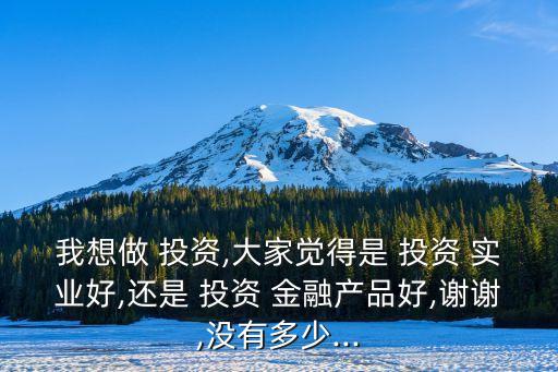 我想做 投資,大家覺得是 投資 實(shí)業(yè)好,還是 投資 金融產(chǎn)品好,謝謝,沒有多少...
