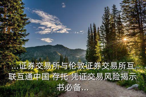 ...證券交易所與倫敦證券交易所互聯(lián)互通中國 存托 憑證交易風(fēng)險(xiǎn)揭示書必備...