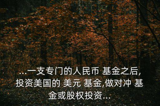 ...一支專門的人民幣 基金之后,投資美國(guó)的 美元 基金,做對(duì)沖 基金或股權(quán)投資...