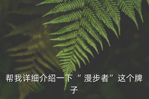 幫我詳細介紹一下“ 漫步者”這個牌子