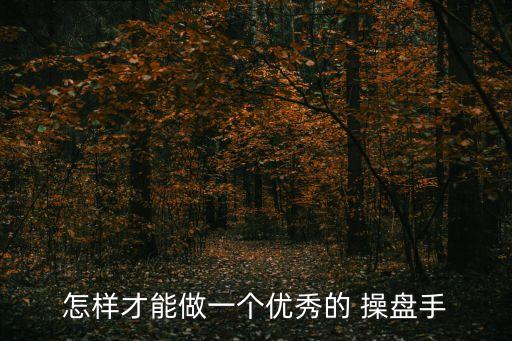怎樣才能做一個優(yōu)秀的 操盤手