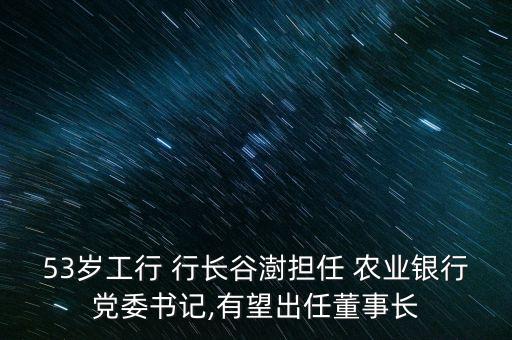 53歲工行 行長(zhǎng)谷澍擔(dān)任 農(nóng)業(yè)銀行黨委書記,有望出任董事長(zhǎng)