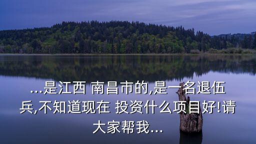 ...是江西 南昌市的,是一名退伍兵,不知道現(xiàn)在 投資什么項(xiàng)目好!請(qǐng)大家?guī)臀?..