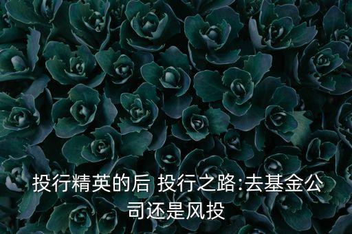  投行精英的后 投行之路:去基金公司還是風(fēng)投