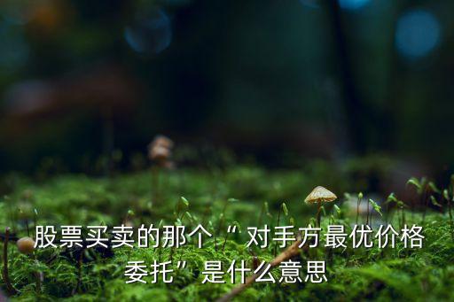  股票買賣的那個“ 對手方最優(yōu)價格委托”是什么意思