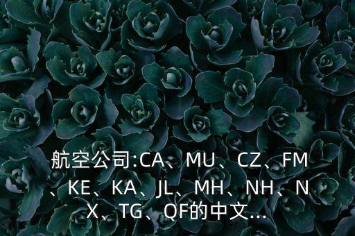  航空公司:CA、MU、CZ、FM、KE、KA、JL、MH、NH、NX、TG、QF的中文...