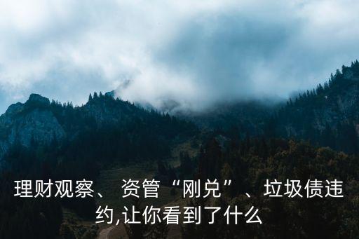 理財觀察、 資管“剛兌”、垃圾債違約,讓你看到了什么