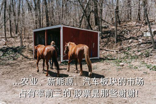 ...農(nóng)業(yè)、新能源、汽車板塊的市場占有率前三的 股票是那些謝謝!
