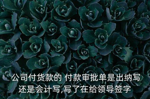  公司付貨款的 付款審批單是出納寫還是會(huì)計(jì)寫,寫了在給領(lǐng)導(dǎo)簽字