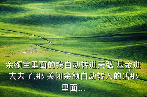 余額寶里面的錢自動轉進天弘 基金進去去了,那 關閉余額自動轉入的話那里面...
