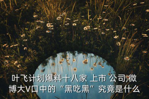 葉飛計劃爆料十八家 上市 公司,微博大V口中的“黑吃黑”究竟是什么