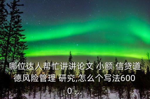 哪位達(dá)人幫忙講講論文 小額 信貸道德風(fēng)險(xiǎn)管理 研究,怎么個(gè)寫(xiě)法6000 ...