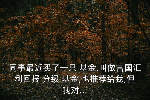 同事最近買了一只 基金,叫做富國匯利回報 分級 基金,也推薦給我,但我對...
