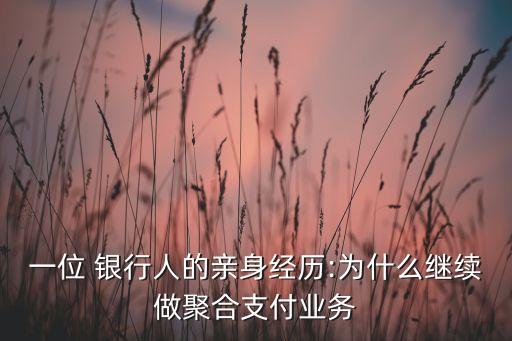 一位 銀行人的親身經(jīng)歷:為什么繼續(xù)做聚合支付業(yè)務