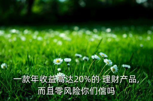 一款年收益高達20%的 理財產(chǎn)品,而且零風(fēng)險你們信嗎