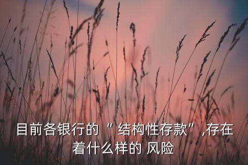 目前各銀行的“ 結(jié)構(gòu)性存款”,存在著什么樣的 風(fēng)險(xiǎn)