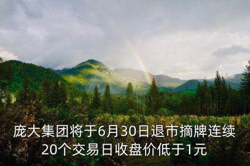龐大集團將于6月30日退市摘牌連續(xù)20個交易日收盤價低于1元