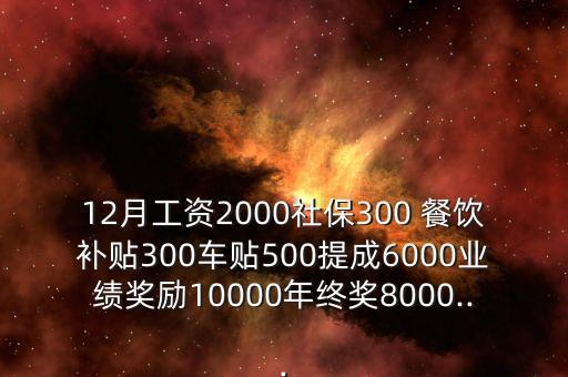 12月工資2000社保300 餐飲補(bǔ)貼300車貼500提成6000業(yè)績獎勵10000年終獎8000...
