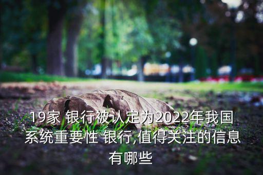 19家 銀行被認定為2022年我國 系統(tǒng)重要性 銀行,值得關注的信息有哪些