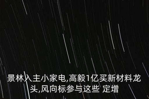 景林入主小家電,高毅1億買新材料龍頭,風向標參與這些 定增
