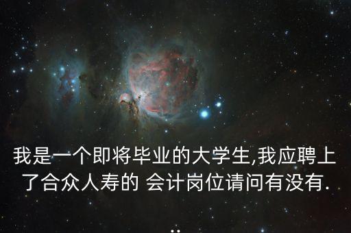 我是一個即將畢業(yè)的大學(xué)生,我應(yīng)聘上了合眾人壽的 會計崗位請問有沒有...