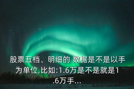  股票五檔、明細(xì)的 數(shù)據(jù)是不是以手為單位,比如:1.6萬是不是就是1.6萬手...
