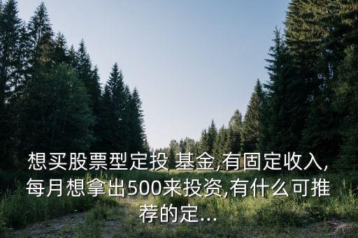 想買股票型定投 基金,有固定收入,每月想拿出500來(lái)投資,有什么可推薦的定...