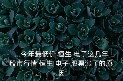 ...今年最低價 恒生 電子這幾年股市行情 恒生 電子 股票漲了的原因