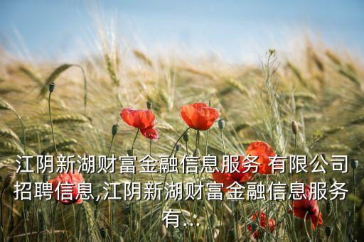 江陰新湖財(cái)富金融信息服務(wù) 有限公司招聘信息,江陰新湖財(cái)富金融信息服務(wù)有...