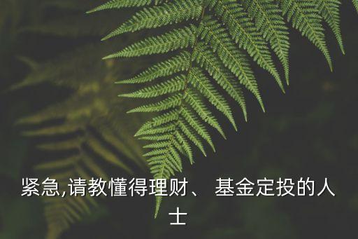 緊急,請教懂得理財(cái)、 基金定投的人士
