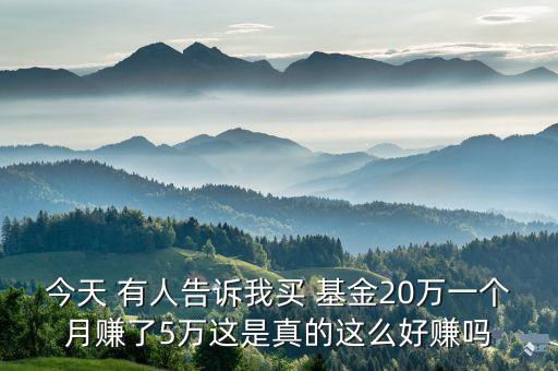 今天 有人告訴我買 基金20萬(wàn)一個(gè)月賺了5萬(wàn)這是真的這么好賺嗎
