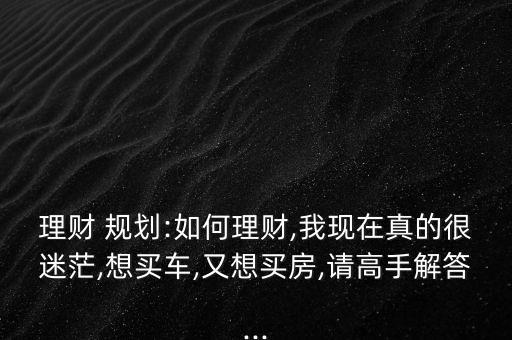 理財 規(guī)劃:如何理財,我現在真的很迷茫,想買車,又想買房,請高手解答...
