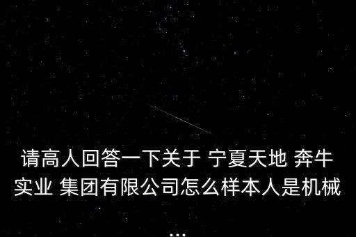 請高人回答一下關于 寧夏天地 奔牛實業(yè) 集團有限公司怎么樣本人是機械...