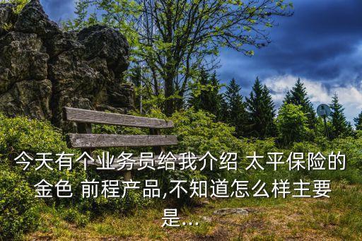 今天有個業(yè)務員給我介紹 太平保險的 金色 前程產品,不知道怎么樣主要是...