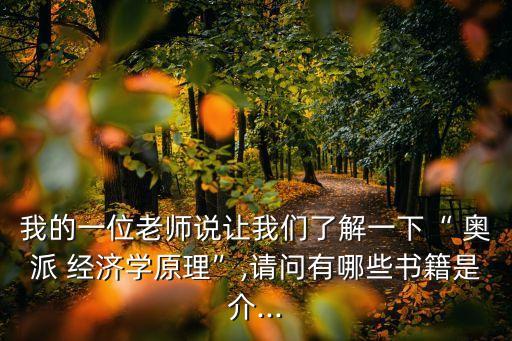 我的一位老師說讓我們了解一下“ 奧派 經(jīng)濟(jì)學(xué)原理”,請(qǐng)問有哪些書籍是介...