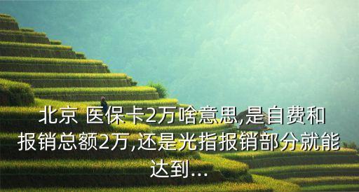  北京 醫(yī)保卡2萬(wàn)啥意思,是自費(fèi)和報(bào)銷(xiāo)總額2萬(wàn),還是光指報(bào)銷(xiāo)部分就能達(dá)到...