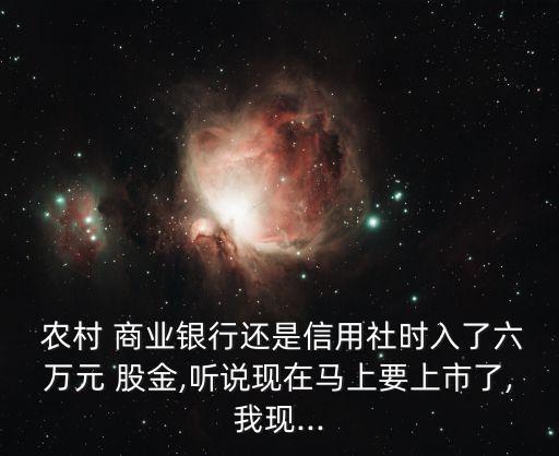  農(nóng)村 商業(yè)銀行還是信用社時(shí)入了六萬(wàn)元 股金,聽(tīng)說(shuō)現(xiàn)在馬上要上市了,我現(xiàn)...