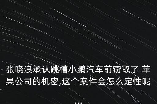 張曉浪承認跳槽小鵬汽車前竊取了 蘋果公司的機密,這個案件會怎么定性呢...