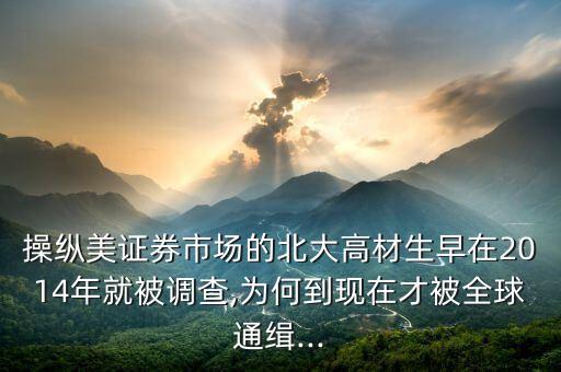 操縱美證券市場的北大高材生早在2014年就被調查,為何到現(xiàn)在才被全球通緝...