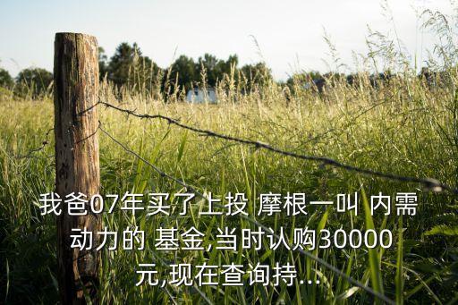 我爸07年買了上投 摩根一叫 內(nèi)需 動(dòng)力的 基金,當(dāng)時(shí)認(rèn)購30000元,現(xiàn)在查詢持...