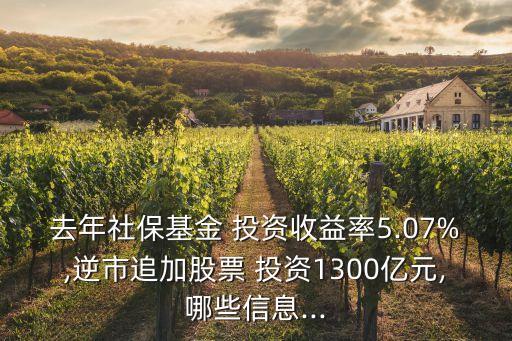 去年社?；?投資收益率5.07%,逆市追加股票 投資1300億元,哪些信息...