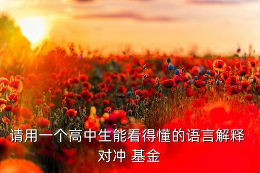 請用一個(gè)高中生能看得懂的語言解釋 對沖 基金