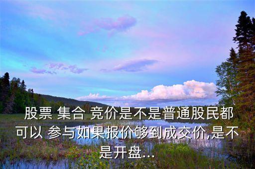  股票 集合 競價是不是普通股民都可以 參與如果報(bào)價夠到成交價,是不是開盤...