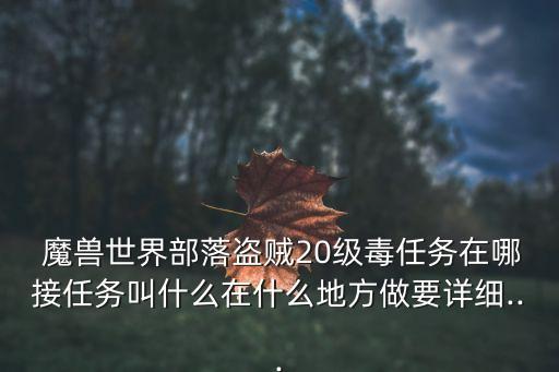  魔獸世界部落盜賊20級毒任務(wù)在哪接任務(wù)叫什么在什么地方做要詳細...