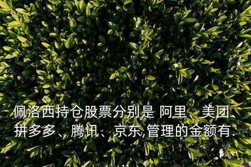 佩洛西持倉(cāng)股票分別是 阿里、美團(tuán)、拼多多、騰訊、京東,管理的金額有...