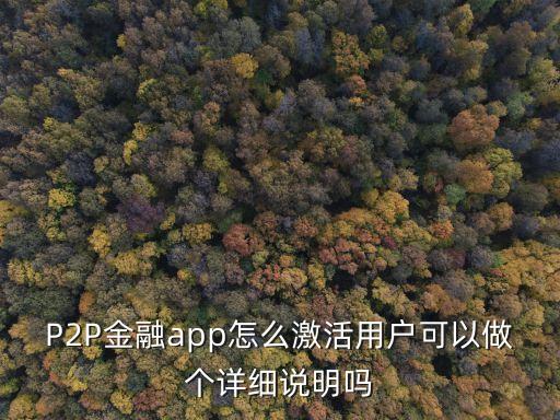 P2P金融app怎么激活用戶可以做個詳細說明嗎