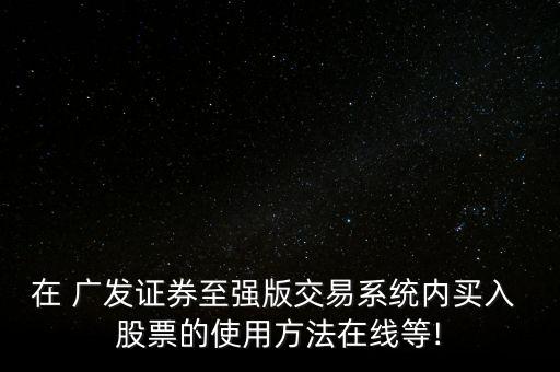 在 廣發(fā)證券至強(qiáng)版交易系統(tǒng)內(nèi)買入 股票的使用方法在線等!