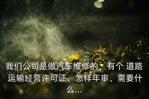 我們公司是做汽車維修的、有個 道路 運(yùn)輸經(jīng)營許可證、怎樣年審、需要什么...