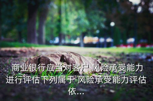  商業(yè)銀行應(yīng)當對客戶 風險承受能力進行評估下列屬于 風險承受能力評估依...