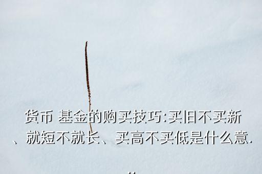  貨幣 基金的購(gòu)買(mǎi)技巧:買(mǎi)舊不買(mǎi)新、就短不就長(zhǎng)、買(mǎi)高不買(mǎi)低是什么意...